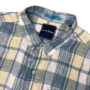 Tommy Bahama Linen Shirt Men’s XL Short Sleeve Button Up Plaid Blue Yellow